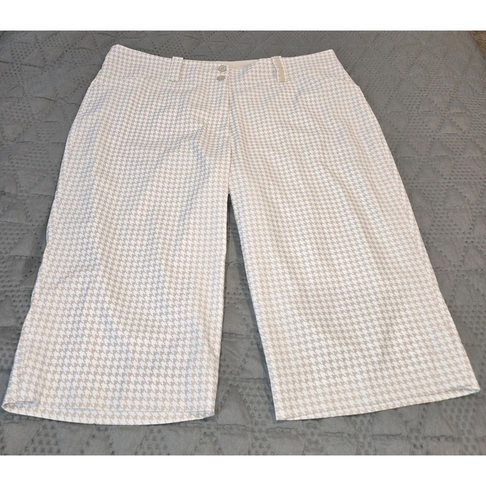Nike Golf Fit Dry Tan White Houndstooth Shorts Womens 14 Performance Swoosh